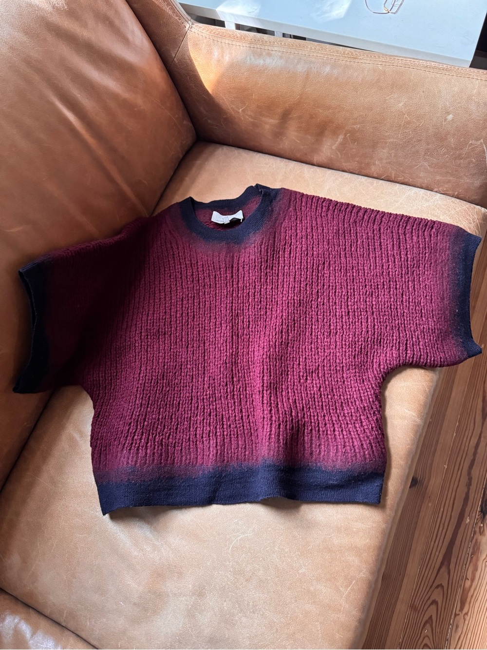 3.1 Phillip Lim Burgundy Crewneck crop Sweater burgundy red w Black Trim ombré
